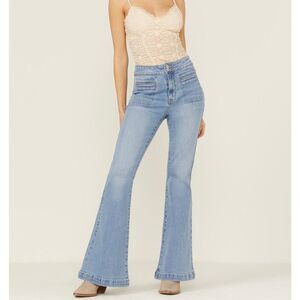 Ceros Light Wash Blue High Rise Coin Pocket Flare Denim Jeans Size 28‎
